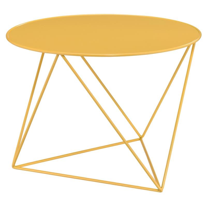 ACME Epidia Metal Accent Table with Round Top and Geometric Base in Yellow