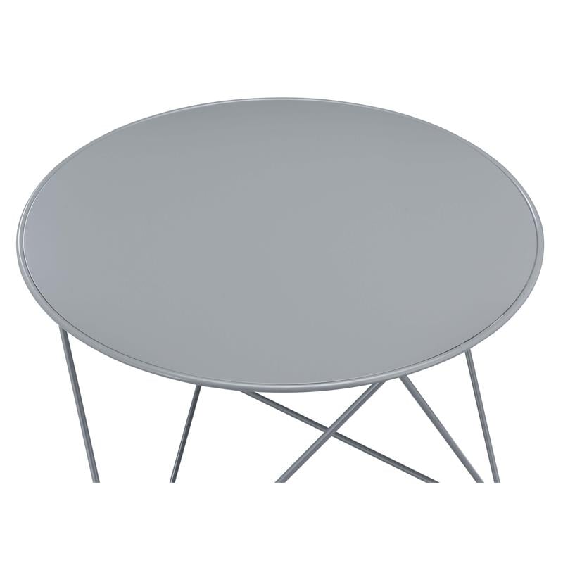 ACME Epidia Metal Accent Table with Round Top and Geometric Base in Gray