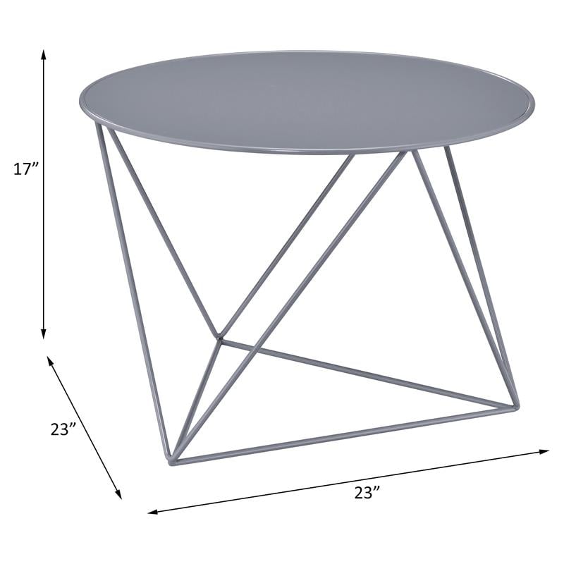 ACME Epidia Metal Accent Table with Round Top and Geometric Base in Gray