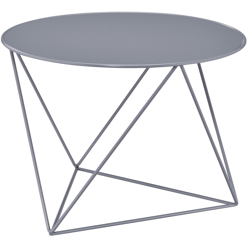 ACME Epidia Metal Accent Table with Round Top and Geometric Base in Gray