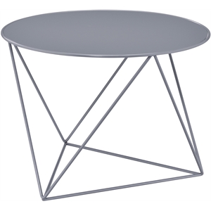 acme epidia metal accent table with round top and geometric base in gray