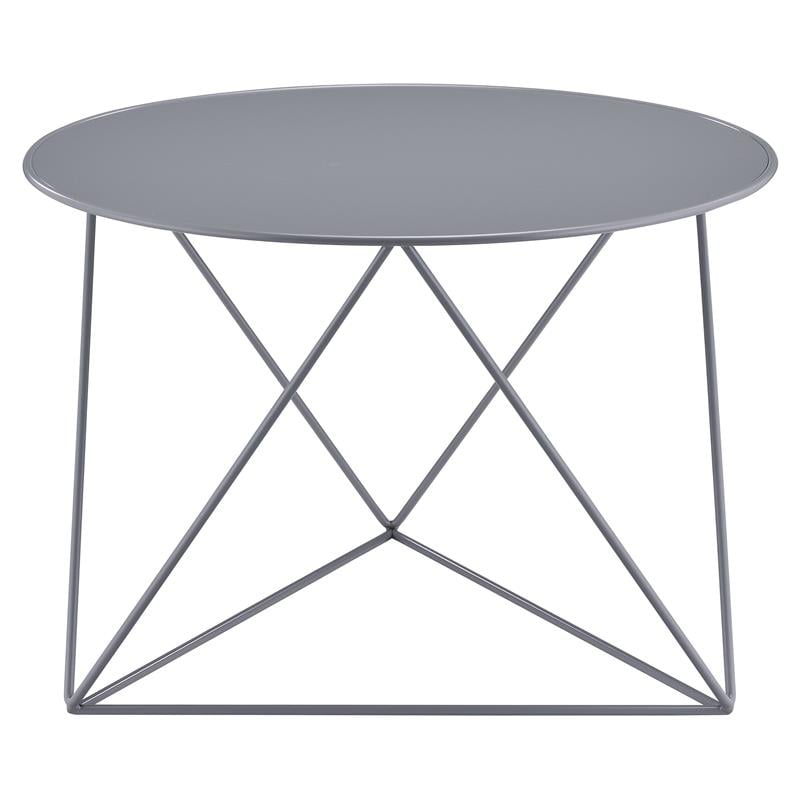 ACME Epidia Metal Accent Table with Round Top and Geometric Base in Gray