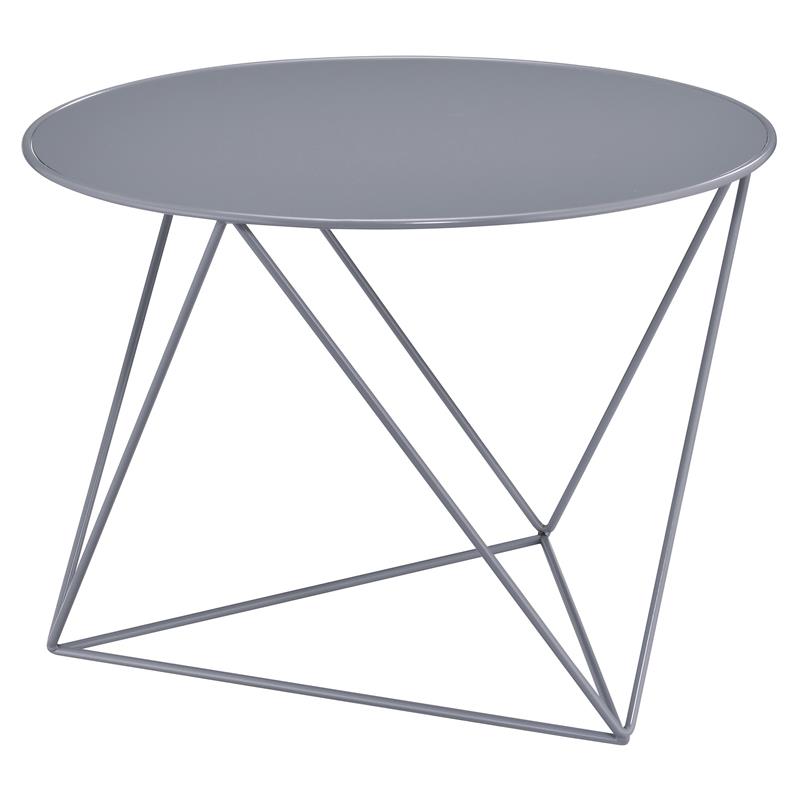 ACME Epidia Metal Accent Table with Round Top and Geometric Base in Gray