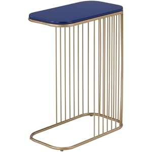 acme aviena accent table with metal frame and wooden top in blue and gold