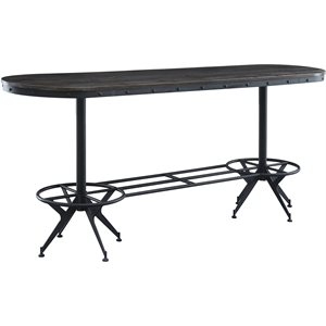 acme furniture zangief wood & metal counter table in salvaged brown/black