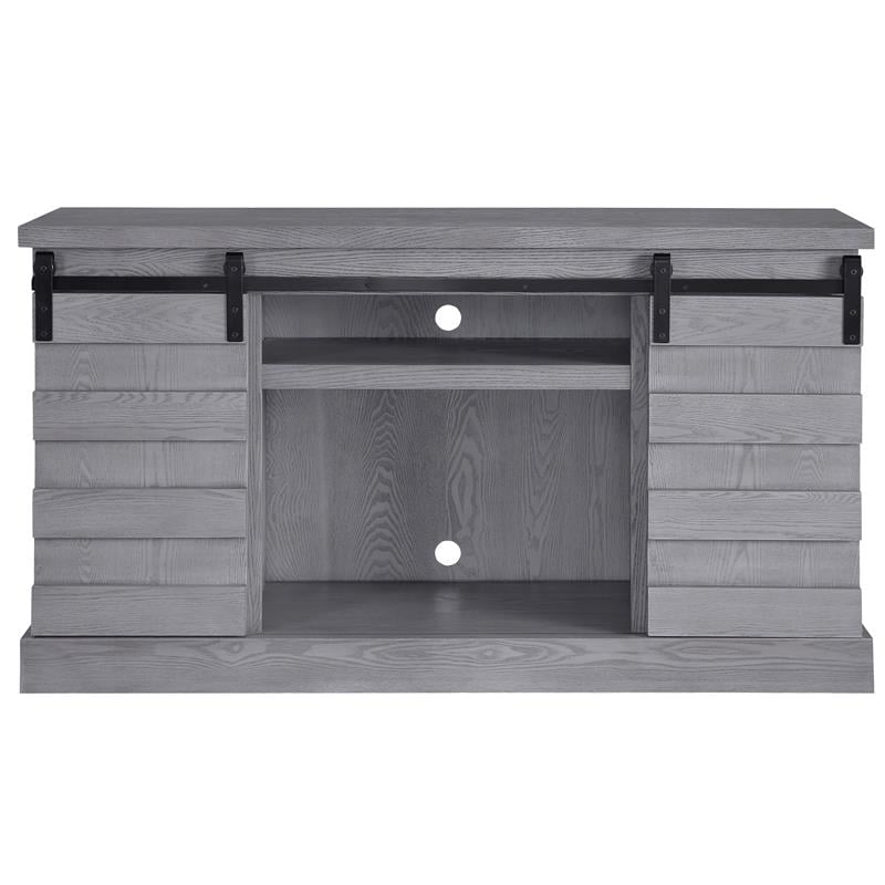 ACME Amrita 2-Door Wooden TV Stand with Fireplace in Gray Oak
