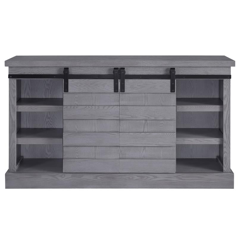 ACME Amrita 2-Door Wooden TV Stand with Fireplace in Gray Oak