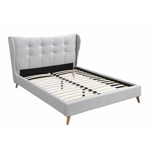 ACME Duran Tufted Fabric Queen Platform Bed with Wing Headboard in Light Gray