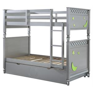 acme powell twin over twin wooden bunk bed with trundle in silver
