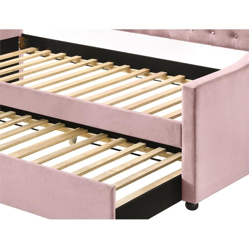 ACME Lianna Button Tufted Velvet Upholstered Twin Daybed and Trundle in Pink