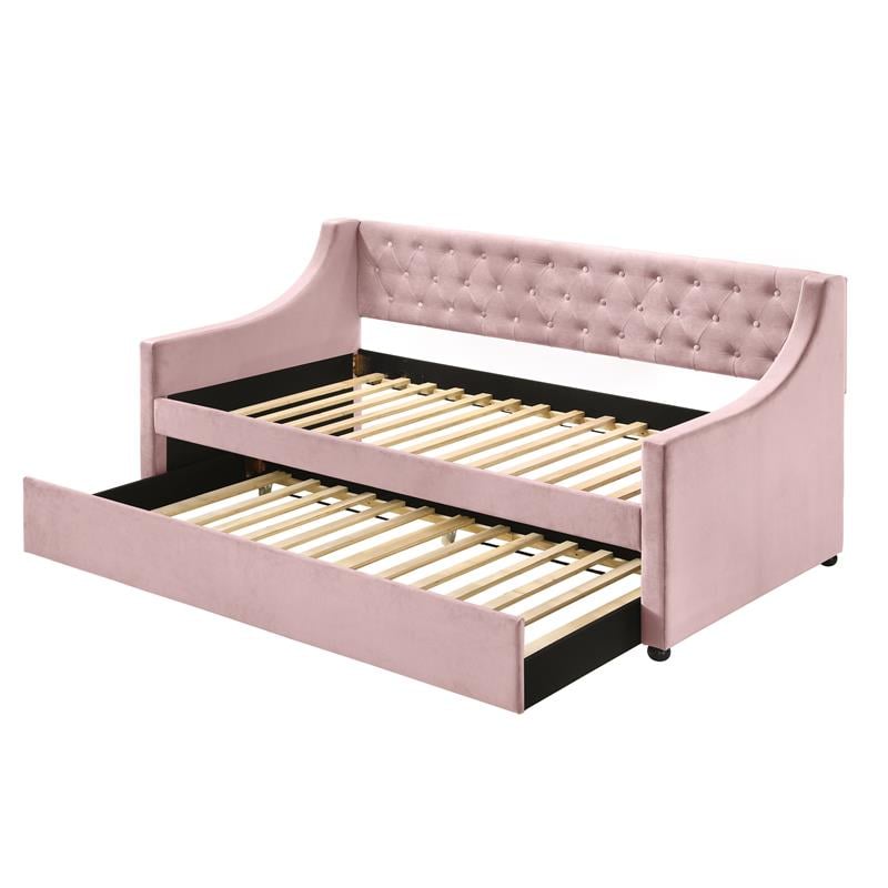 Acme Lianna Twin Daybed And Trundle In Pink Velvet Cymax Business