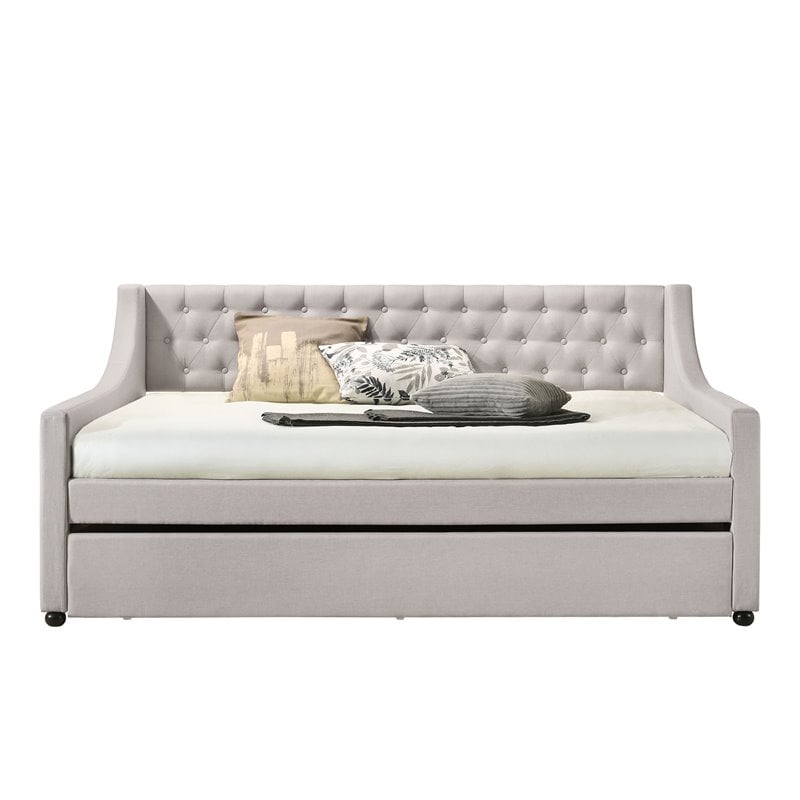 ACME Lianna Tufted Upholstered Full Daybed and Twin Trundle in Beige Fabric