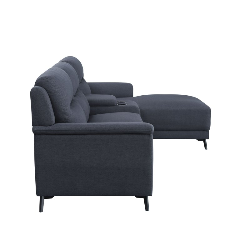 ACME Walcher 3-Piece Linen Fabric Sectional Sofa with Storage Console in Gray