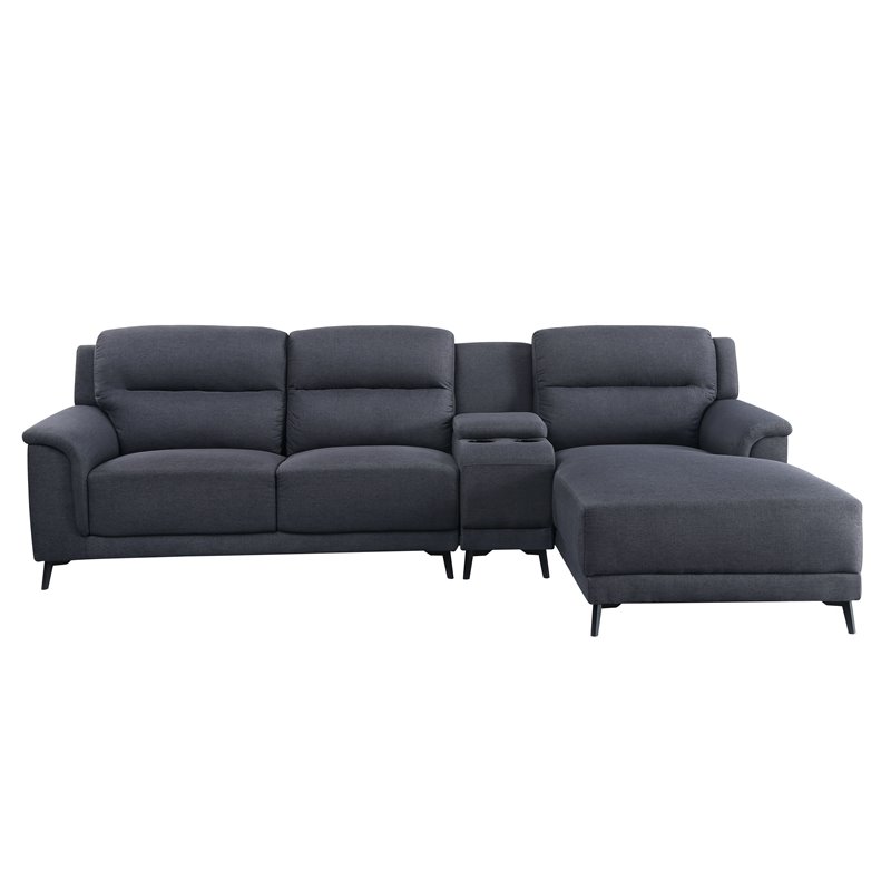 ACME Walcher 3-Piece Linen Fabric Sectional Sofa with Storage Console in Gray
