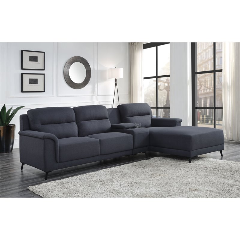 ACME Walcher 3-Piece Linen Fabric Sectional Sofa with Storage Console in Gray