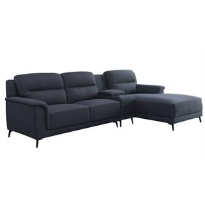acme walcher 3-piece linen fabric sectional sofa with storage console in gray