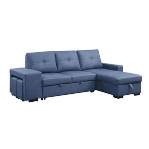 acme strophios fabric reversible sleeper sofa with two ottomans in blue