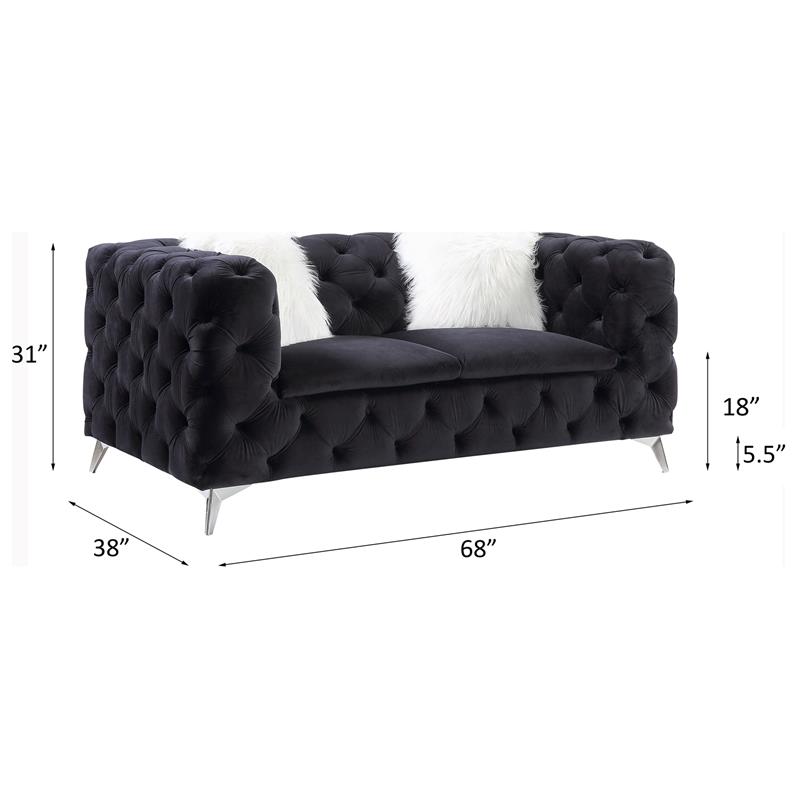ACME Phifina Button Tufted Velvet Upholstered Loveseat with 2 Pillows in Black
