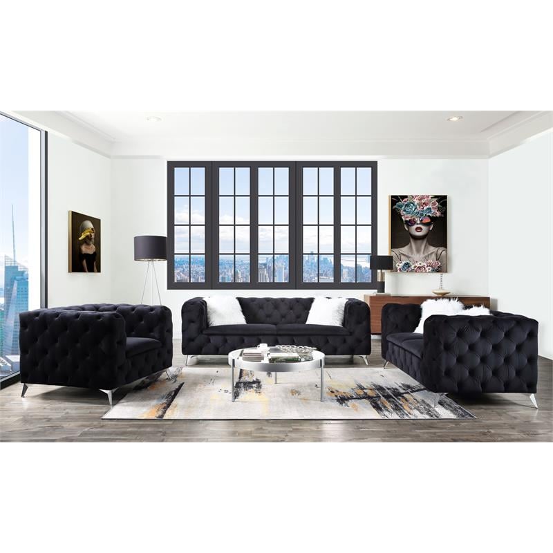 ACME Phifina Button Tufted Velvet Upholstered Loveseat with 2 Pillows in Black