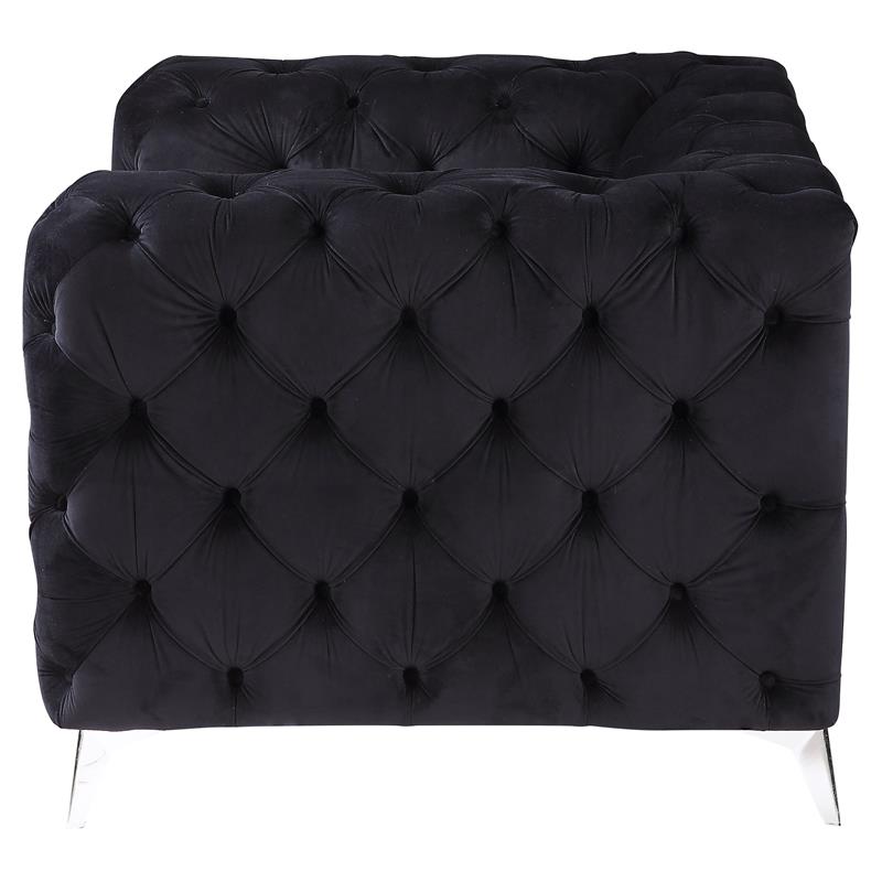 ACME Phifina Button Tufted Velvet Upholstered Loveseat with 2 Pillows in Black