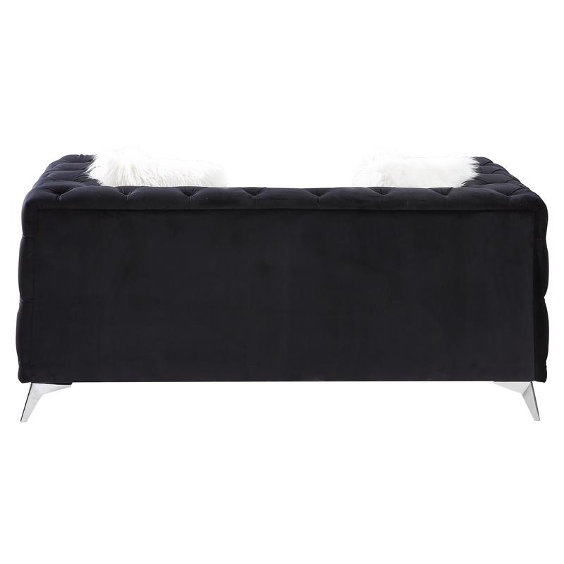 ACME Phifina Button Tufted Velvet Upholstered Loveseat with 2 Pillows in Black