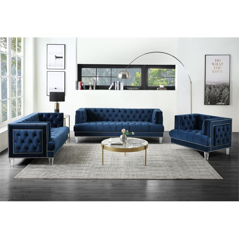 Blue tufted sofa online set