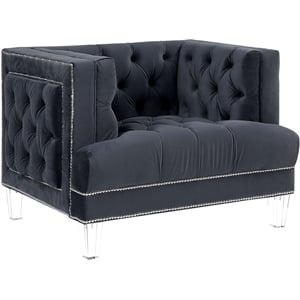 acme ansario button tufted velvet upholstery chair in charcoal