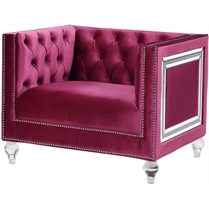 acme heibero button tufted velvet upholstery chair in burgundy