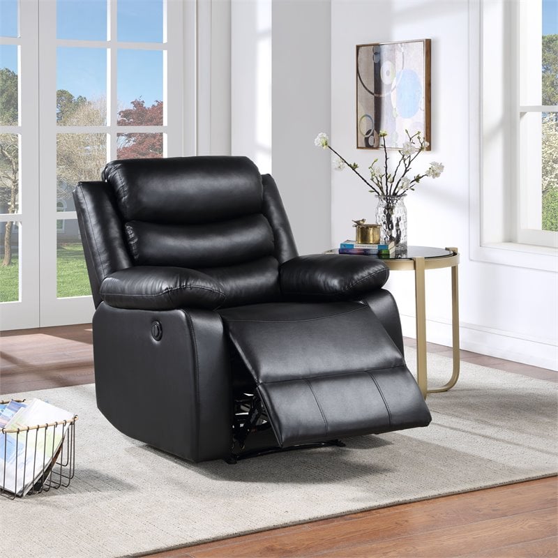 ACME Eilbra Faux Leather Power Recliner with Pillow Top Armrest in Black