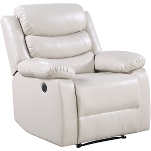 acme eilbra faux leather power recliner with pillow top armrest in beige