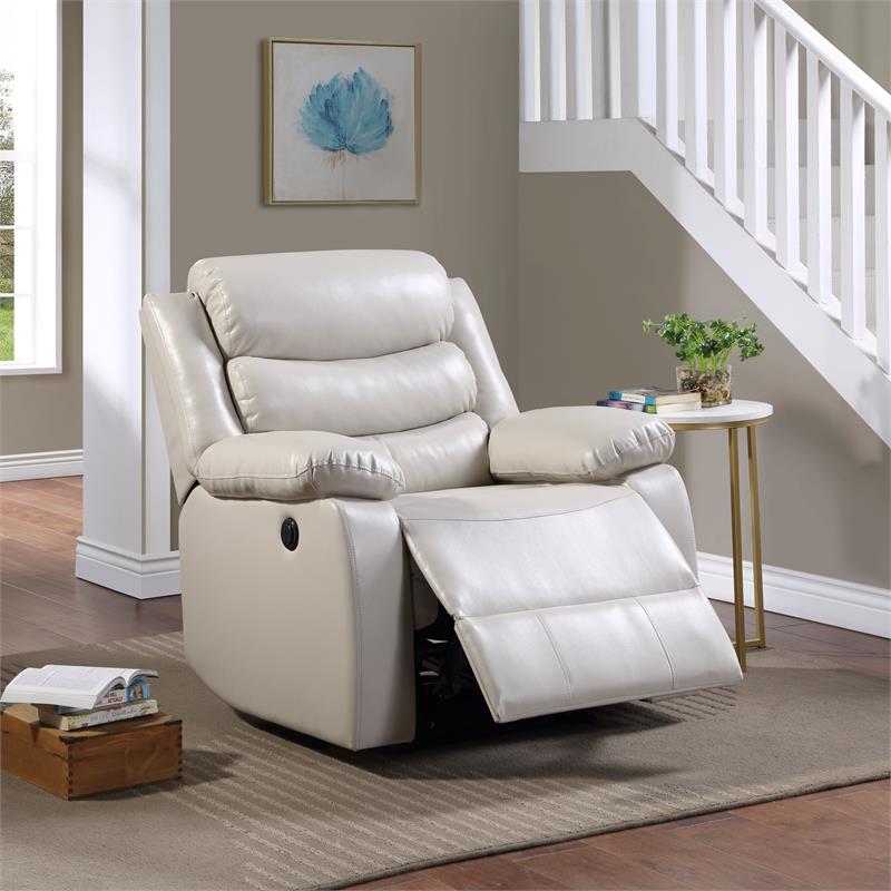 ACME Eilbra Faux Leather Power Recliner with Pillow Top Armrest in Beige