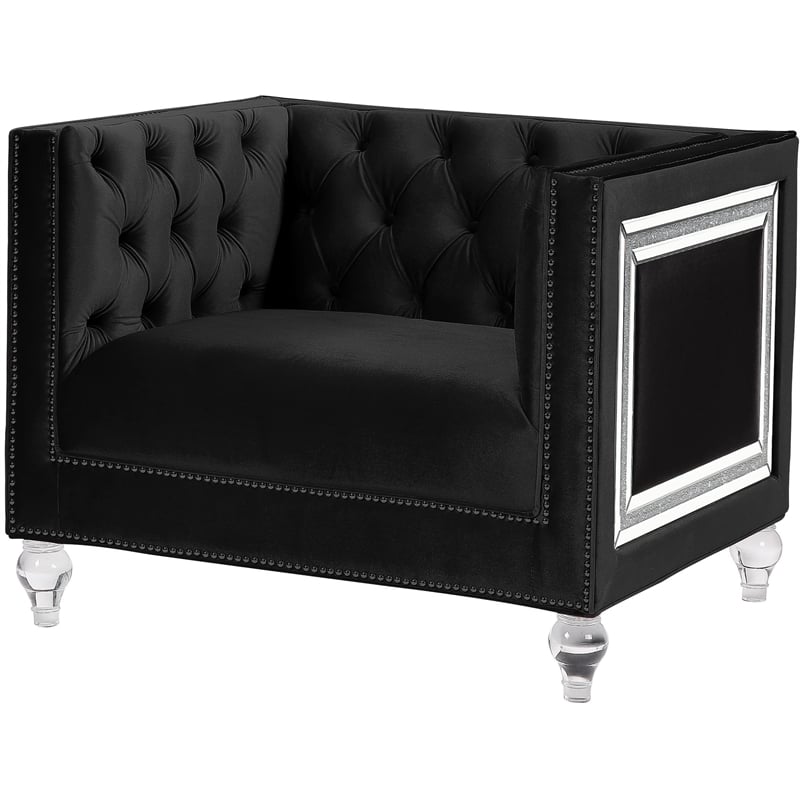 ACME Heibero Button Tufted Velvet Upholstery Chair with Acrylic Legs in Black