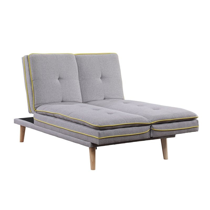 ACME Savilla Tufted Linen Fabric Upholstery Adjustable Sofa in Gray and Oak