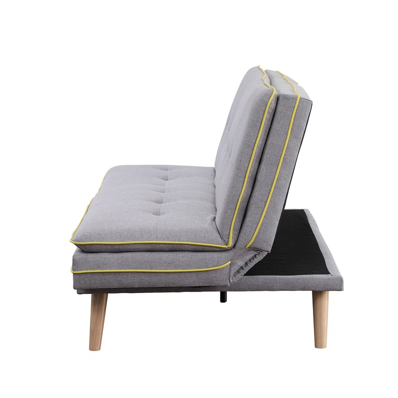 ACME Savilla Tufted Linen Fabric Upholstery Adjustable Sofa in Gray and Oak