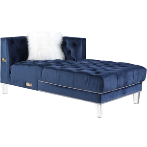 acme ezamia sectional sofa with 2 pillows in navy blue velvet