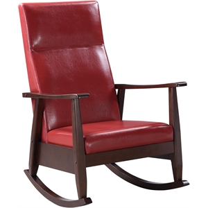 acme raina faux leather upholstered rocking chair in red and espresso