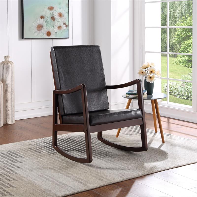 ACME Raina Faux Leather Upholstered Rocking Chair in Dark Brown and Espresso
