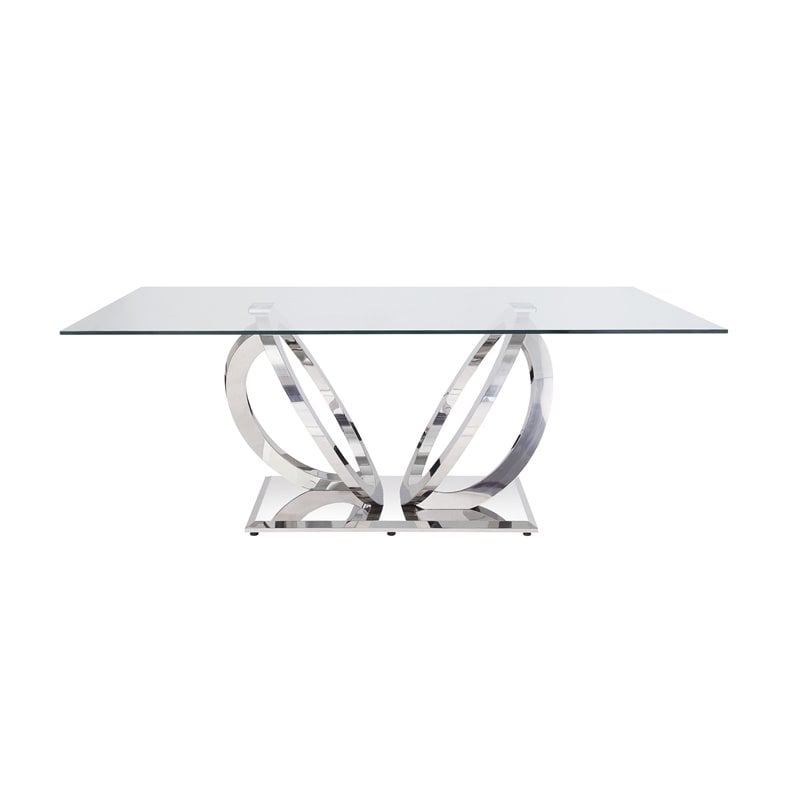 ACME Finley Dining Table in Clear Glass and Mirrored Silver Finish