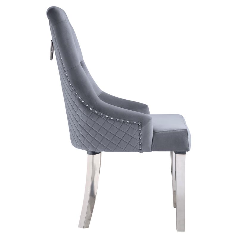 ACME Satinka Tufted Fabric Side Chair in Gray and Mirrored Silver (Set of 2)