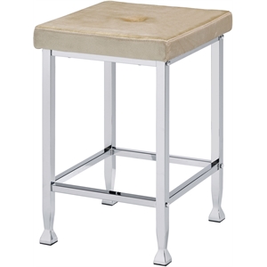 acme raine velvet upholstery square counter high stool in beige and chrome
