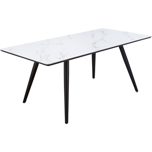 acme caspian faux marble dining table with metal base in white and black