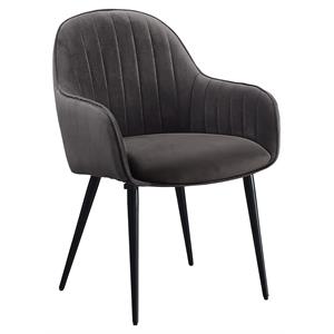 acme caspian channel tufted fabric  side chair in dark gray and black (set of 2)