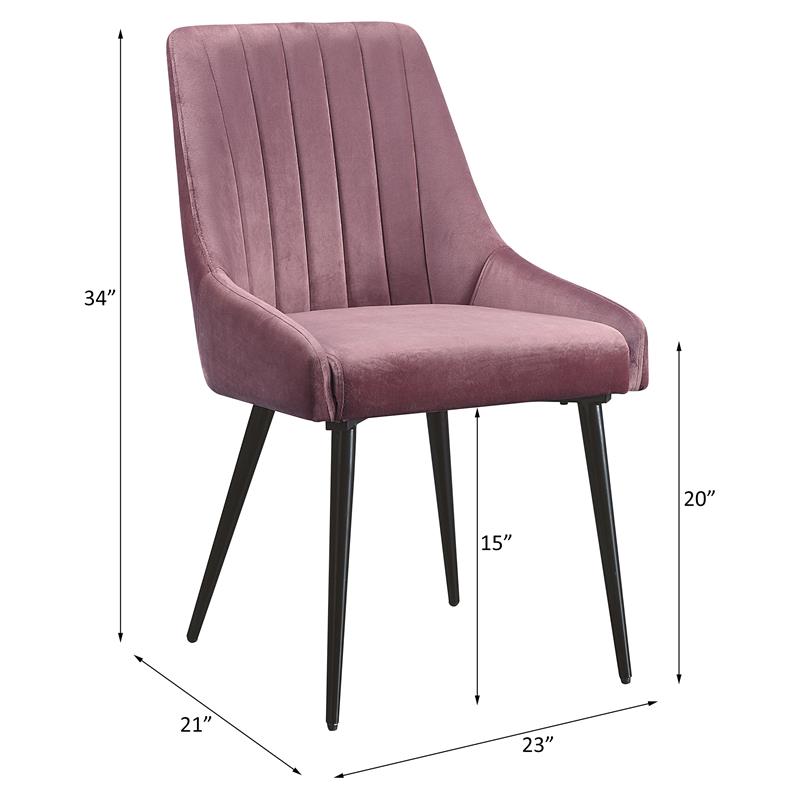 ACME Caspian Channel Tufted Fabric  Side Chair in Pink and Black Set of 2