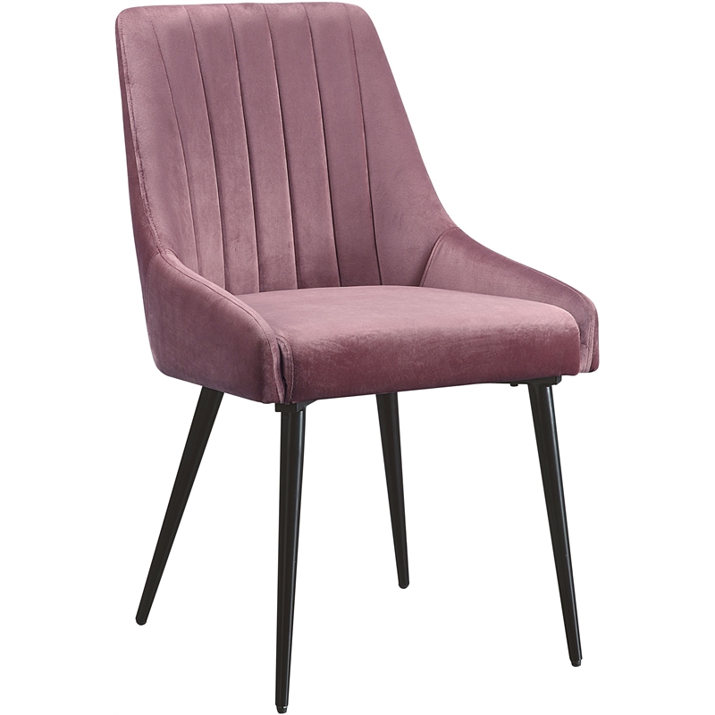 ACME Caspian Channel Tufted Fabric  Side Chair in Pink and Black Set of 2