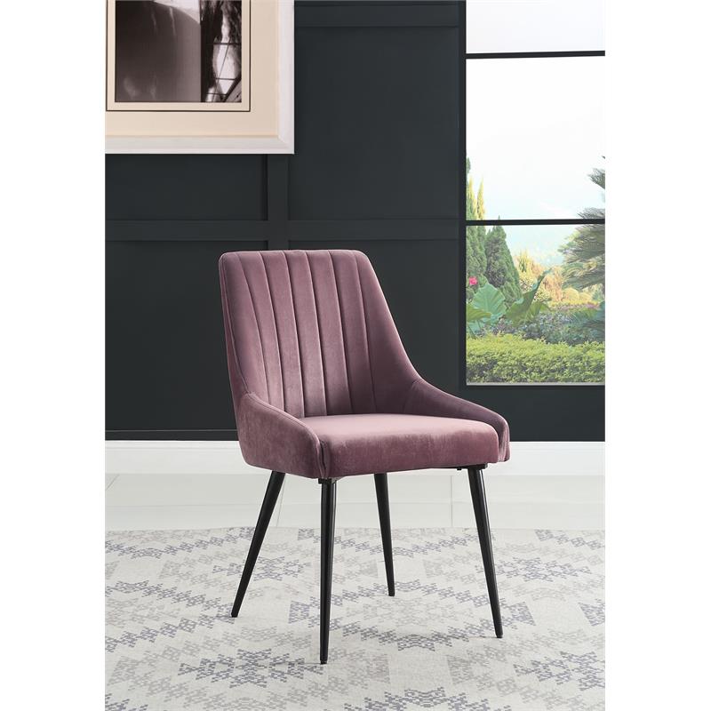 ACME Caspian Channel Tufted Fabric  Side Chair in Pink and Black Set of 2