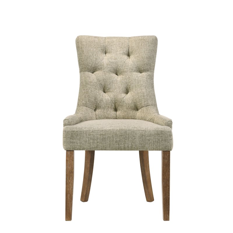 ACME Yotam Fabric Tufted Nail-head Trim Side Chair in Beige and Salvaged Oak