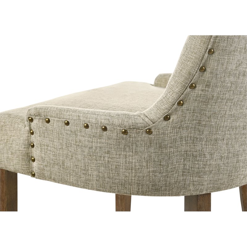 ACME Yotam Fabric Tufted Nail-head Trim Side Chair in Beige and Salvaged Oak