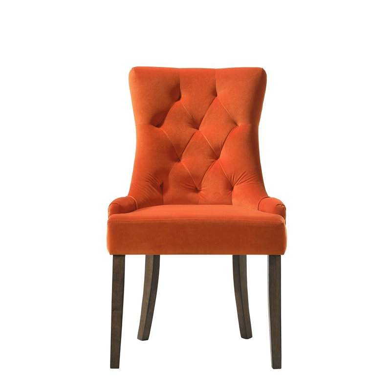 ACME Farren Side Chair in Orange Velvet and Espresso Finish