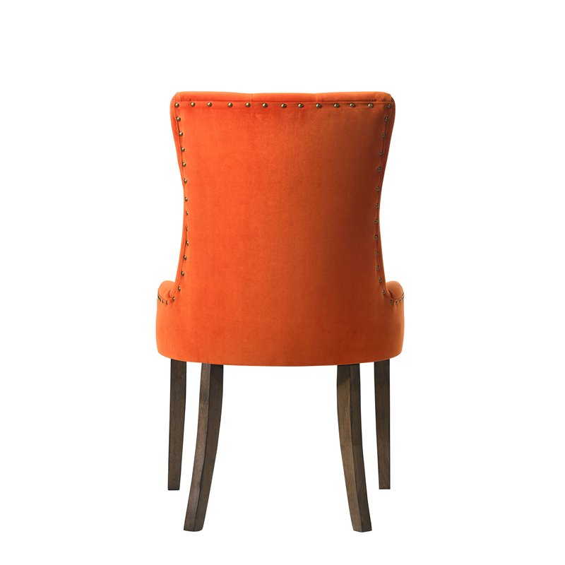 ACME Farren Side Chair in Orange Velvet and Espresso Finish