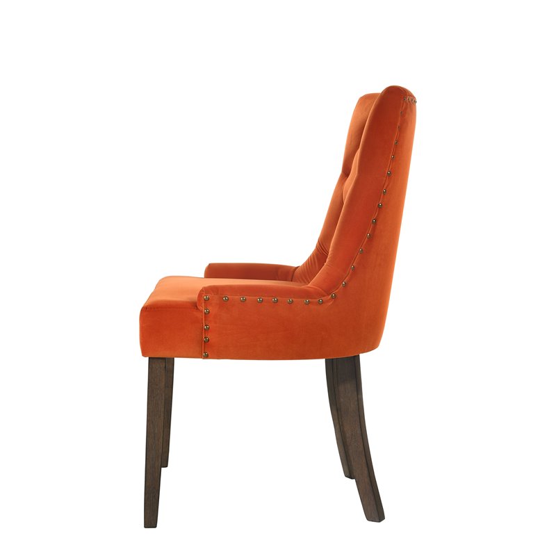 ACME Farren Side Chair in Orange Velvet and Espresso Finish